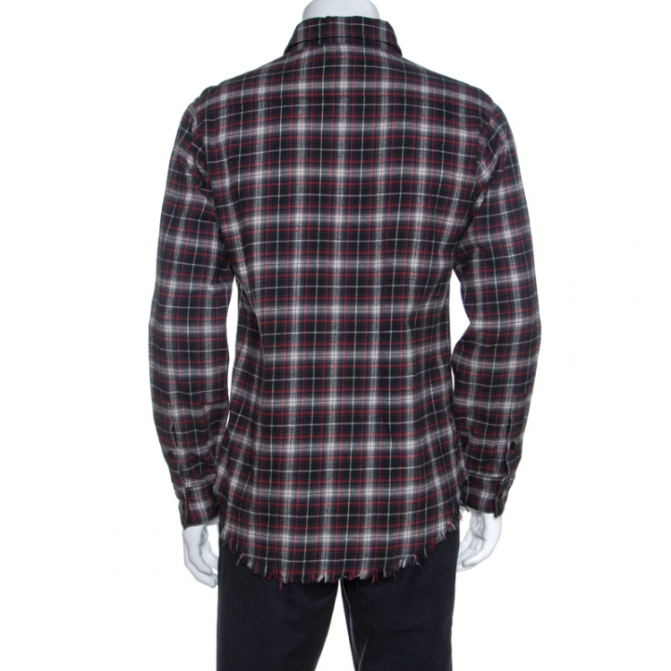 Pre Owned Saint Laurent Paris Multicolor Checked Cotton Frayed Hem Detail Shirt L