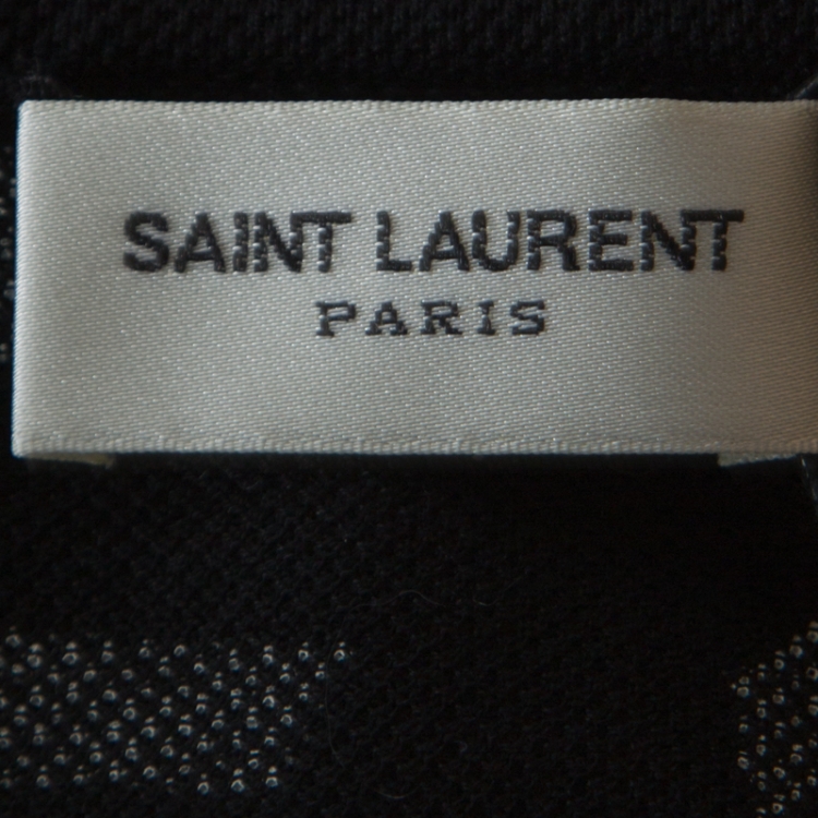 مملوكة مسبقًا Saint Laurent Black and White Confetti Printed Pique Cotton Polo T Shirt L
