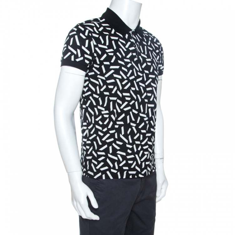 مملوكة مسبقًا Saint Laurent Black and White Confetti Printed Pique Cotton Polo T Shirt L