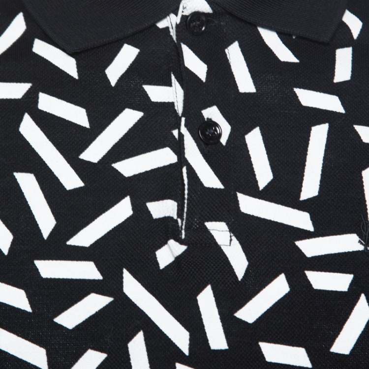 مملوكة مسبقًا Saint Laurent Black and White Confetti Printed Pique Cotton Polo T Shirt L