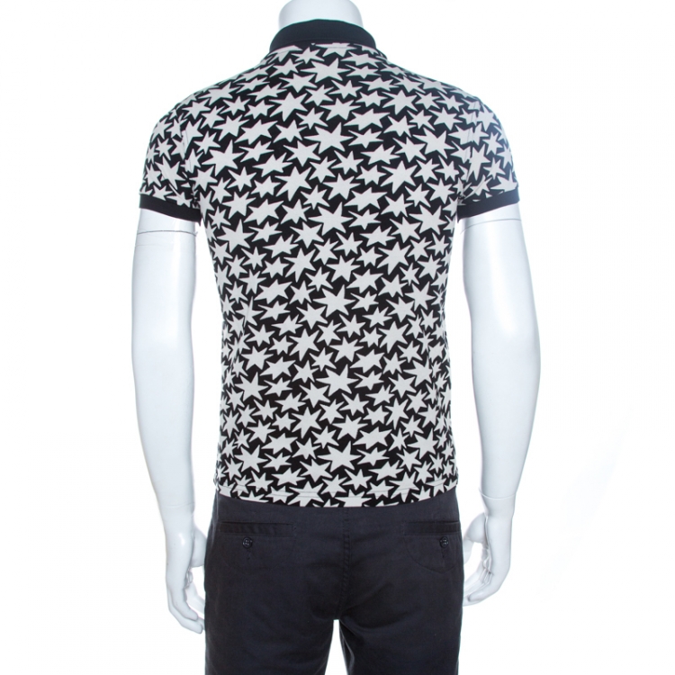 Pre Owned Saint Laurent Paris Monochrome Star Print Pique Cotton Polo T-Shirt S