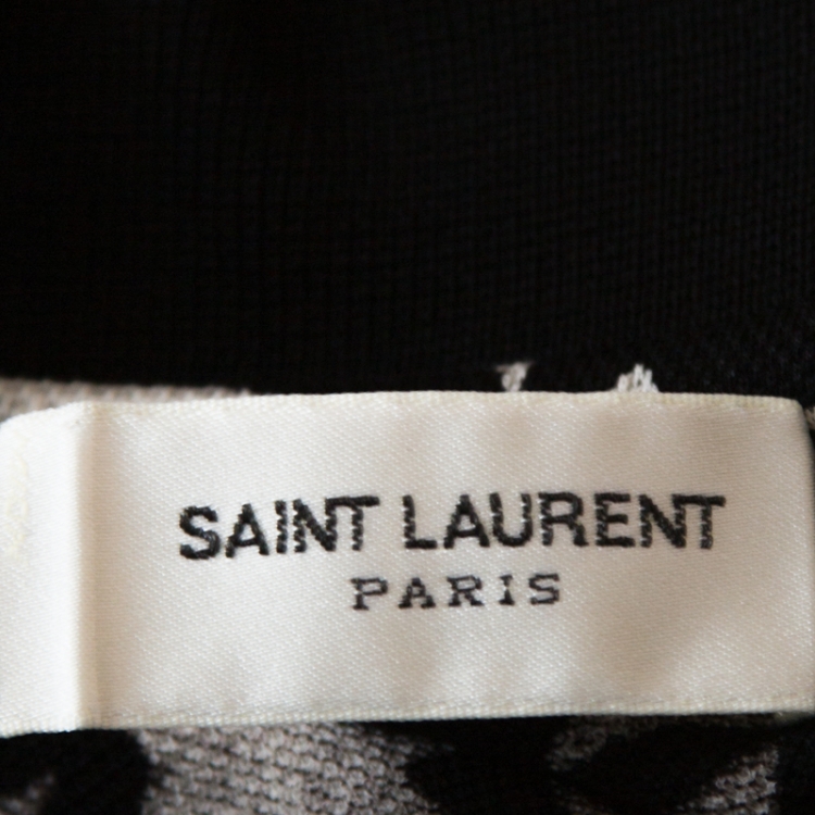 Pre Owned Saint Laurent Paris Monochrome Star Print Pique Cotton Polo T-Shirt S