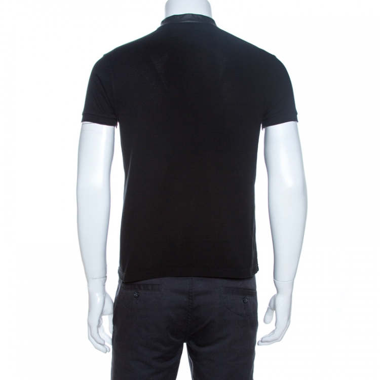 مملوكة مسبقًا Saint Laurent Paris Black Cotton Pique Leather Collar Detail Polo T-Shirt M