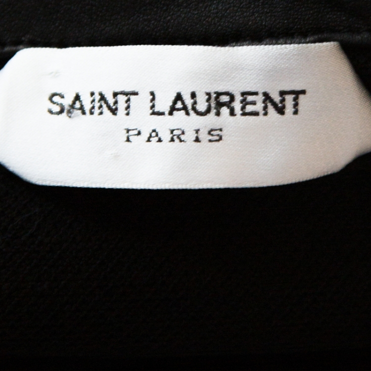مملوكة مسبقًا Saint Laurent Paris Black Cotton Pique Leather Collar Detail Polo T-Shirt M