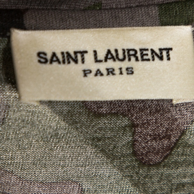 Pre Owned Saint Laurent Green Jersey Camouflage Print T Shirt L 