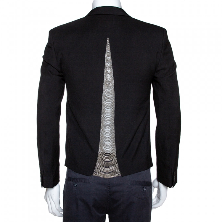 Pre Owned Saint Laurent Black Wool Chain Trim Blazer XL