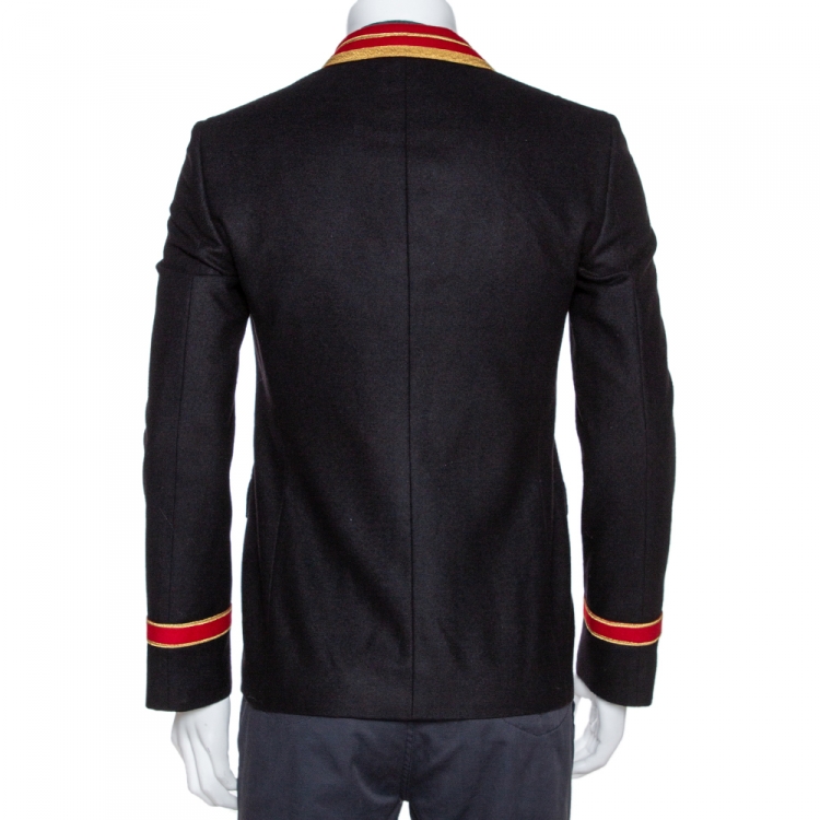 Pre Owned Saint Laurent Black Felted Wool Officer Jacket M