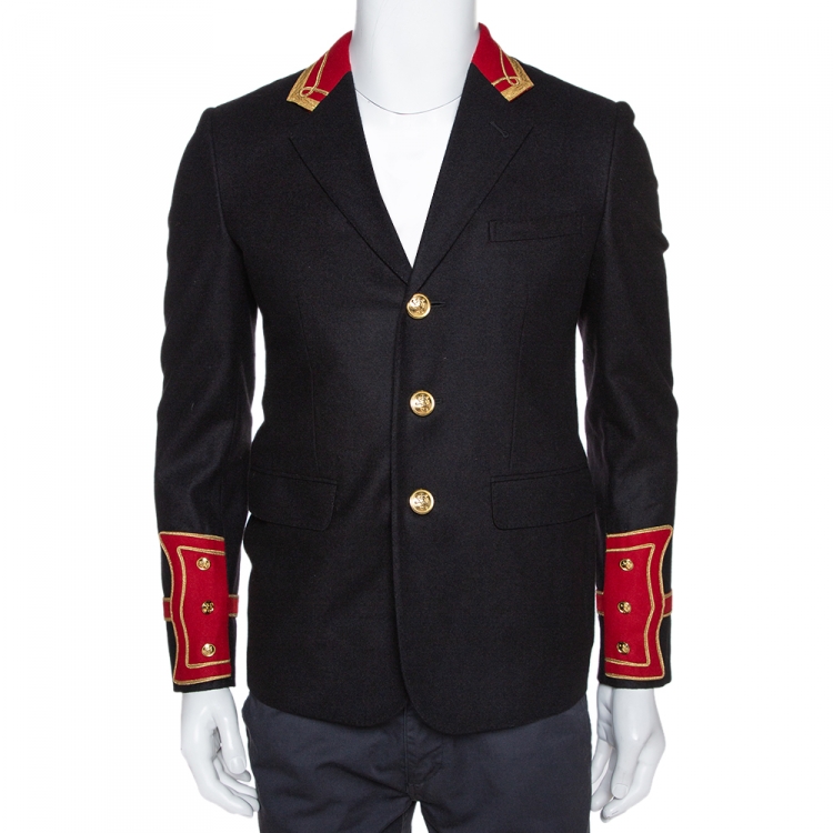 Pre Owned Saint Laurent Black Felted Wool Officer Jacket M