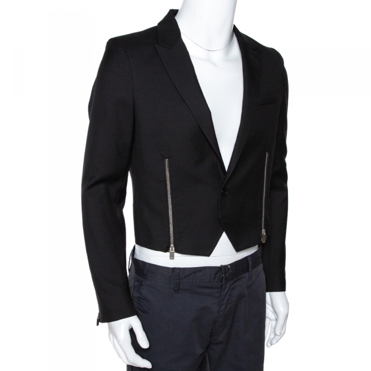 Pre Owned Saint Laurent Paris Black Wool Zip Detail Short Jacket L