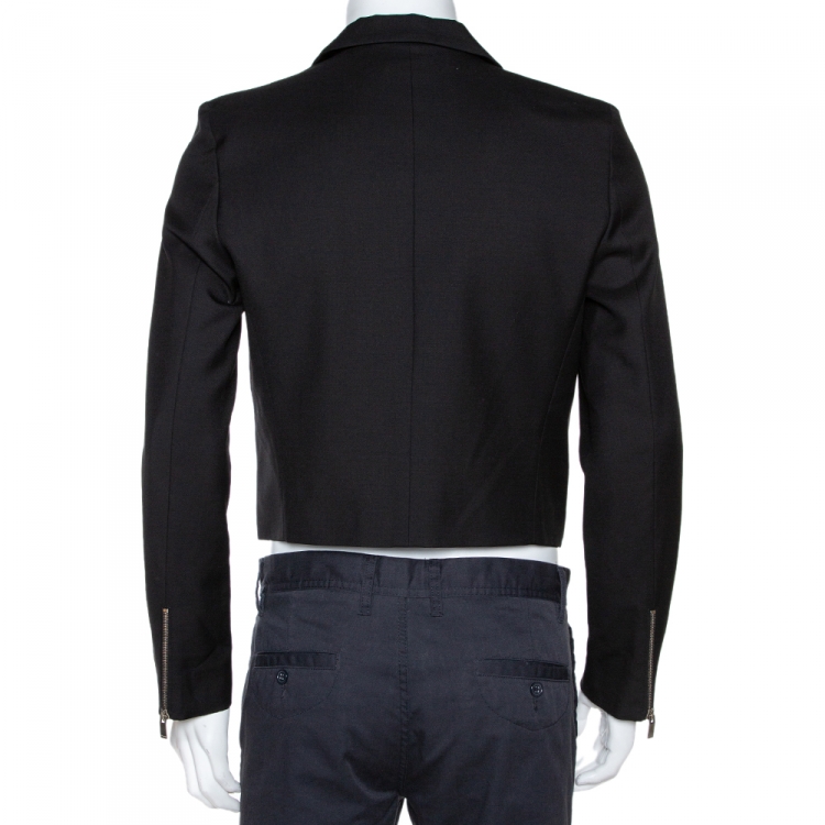 Pre Owned Saint Laurent Paris Black Wool Zip Detail Short Jacket L