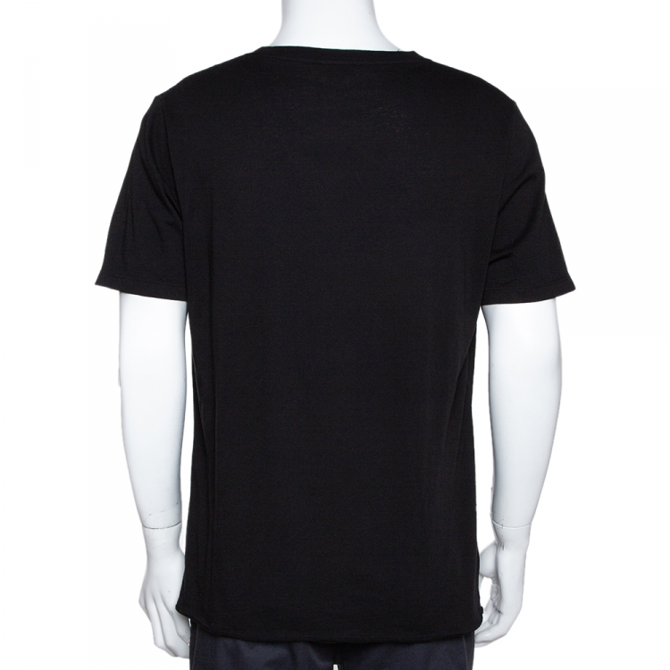 Pre Owned Saint Laurent Black Cotton Signature Logo Embroidered Round Neck T Shirt M