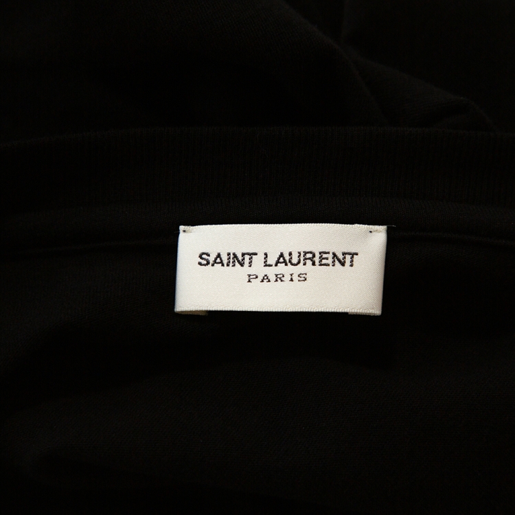 Pre Owned Saint Laurent Black Cotton Signature Logo Embroidered Round Neck T Shirt M