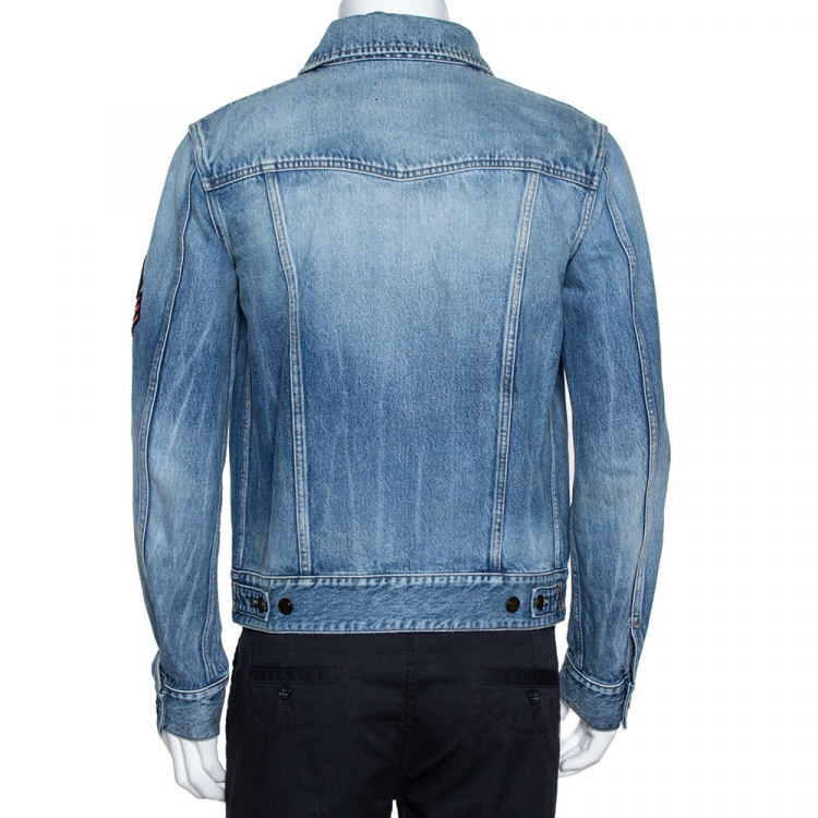 Pre Owned Saint Laurent Paris Blue Denim Logo Appliqued Jacket M