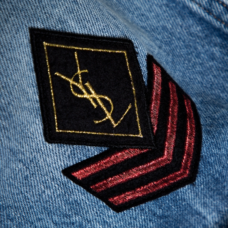 Pre Owned Saint Laurent Paris Blue Denim Logo Appliqued Jacket M