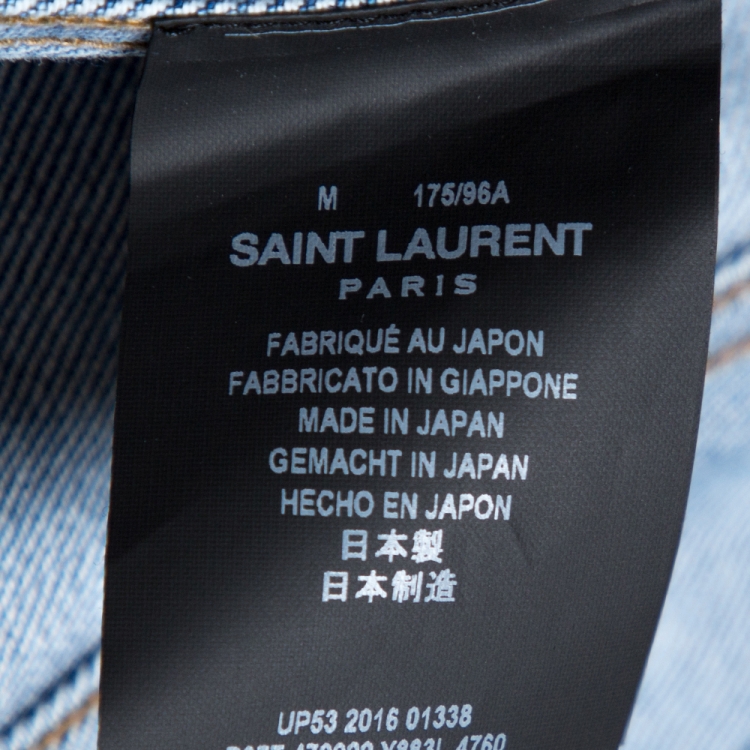 Pre Owned Saint Laurent Paris Blue Denim Logo Appliqued Jacket M