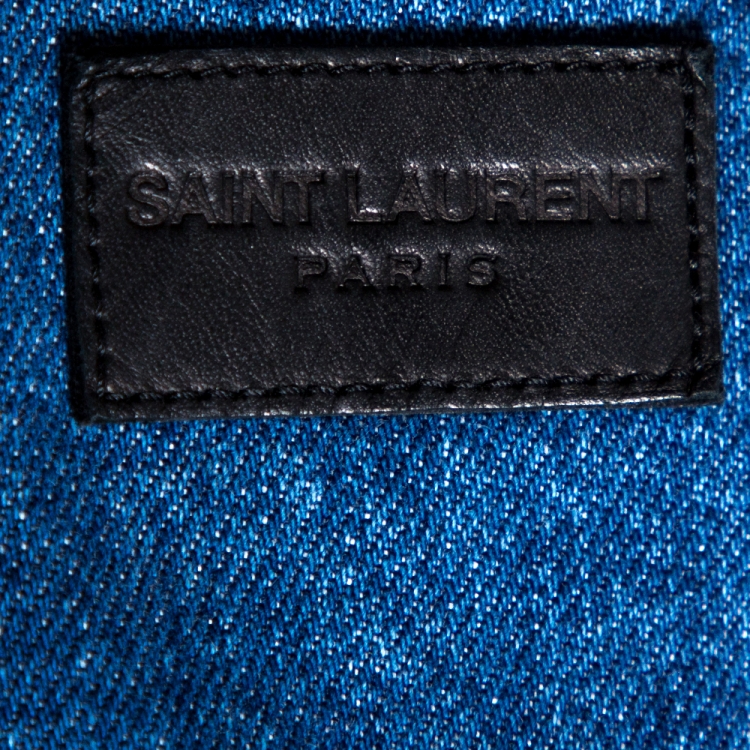 Pre Owned Saint Laurent Paris Blue Denim Logo Appliqued Jacket M