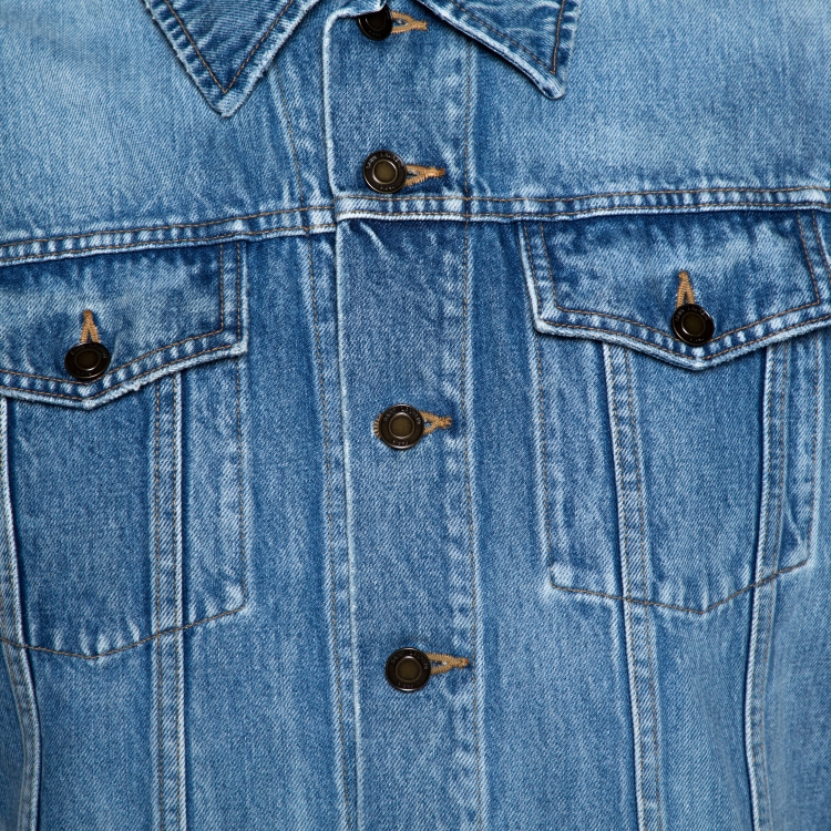 Pre Owned Saint Laurent Paris Blue Denim Logo Appliqued Jacket M
