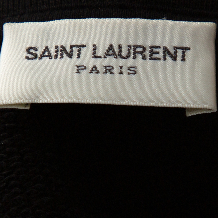 Pre Owned Saint Laurent Paris Black Distressed Knit Animalier Signature Print Hoodie L 