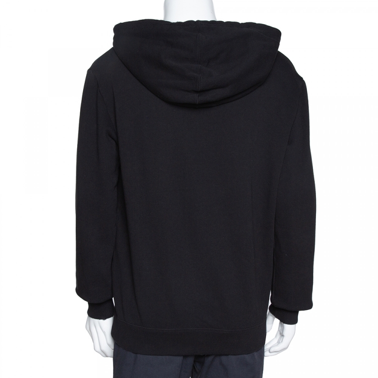 Pre Owned Saint Laurent Paris Black Distressed Knit Animalier Signature Print Hoodie L 