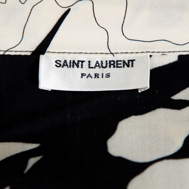 Pre Owned Saint Laurent Paris Monochrome Jungle Printed Bowling Shirt L