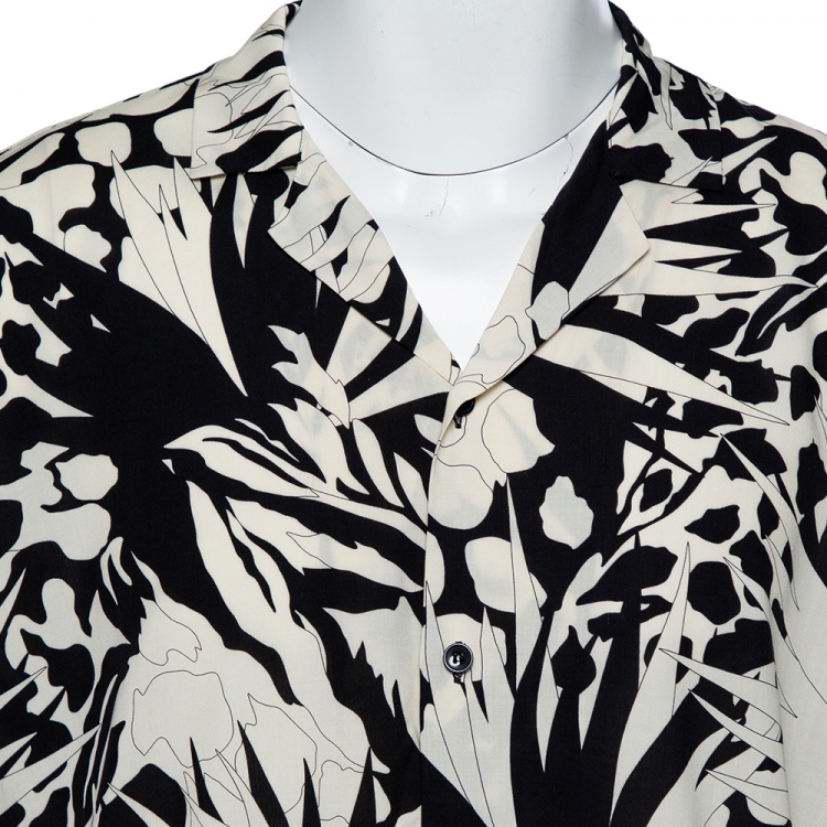 Pre Owned Saint Laurent Paris Monochrome Jungle Printed Bowling Shirt L