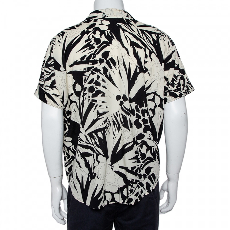 Pre Owned Saint Laurent Paris Monochrome Jungle Printed Bowling Shirt L