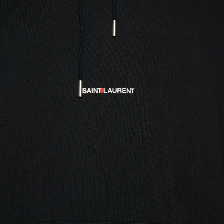 Pre Owned Saint Laurent Black Archive Logo Print Cotton Hooded Sweatshirt M