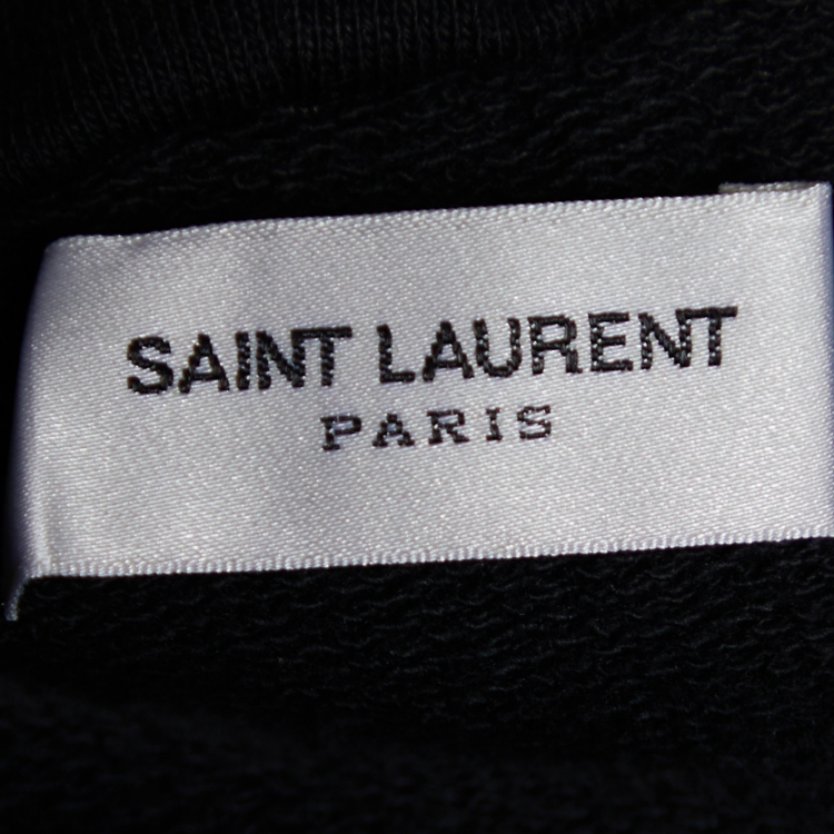 Pre Owned Saint Laurent Black Archive Logo Print Cotton Hooded Sweatshirt M