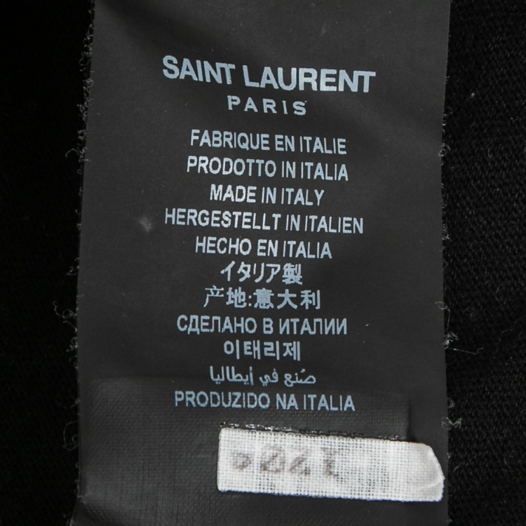 Pre Owned Saint Laurent Black Contrast Trim Detailed Distressed Cotton T-Shirt M