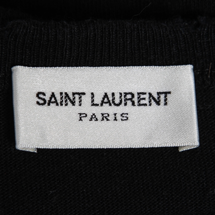 Pre Owned Saint Laurent Black Contrast Trim Detailed Distressed Cotton T-Shirt M