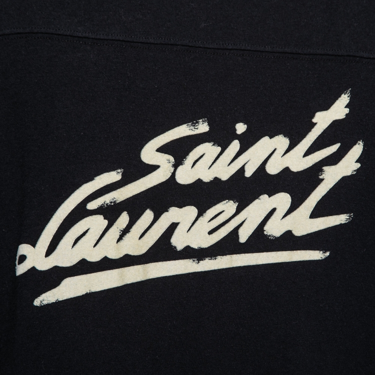 Pre Owned Saint Laurent Black Contrast Trim Detailed Distressed Cotton T-Shirt M
