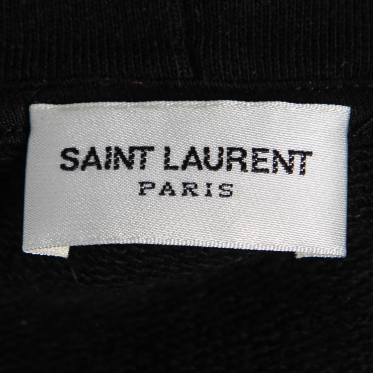 Pre Owned Saint Laurent Paris Black Cotton Logo Printed Hoodie L