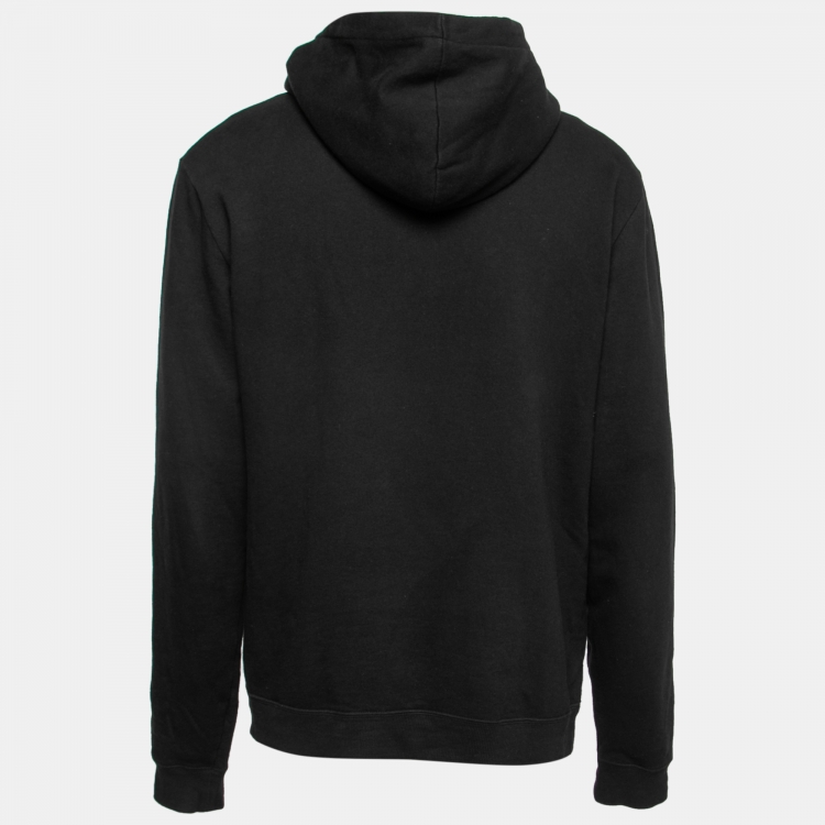 Pre Owned Saint Laurent Paris Black Cotton Logo Printed Hoodie L