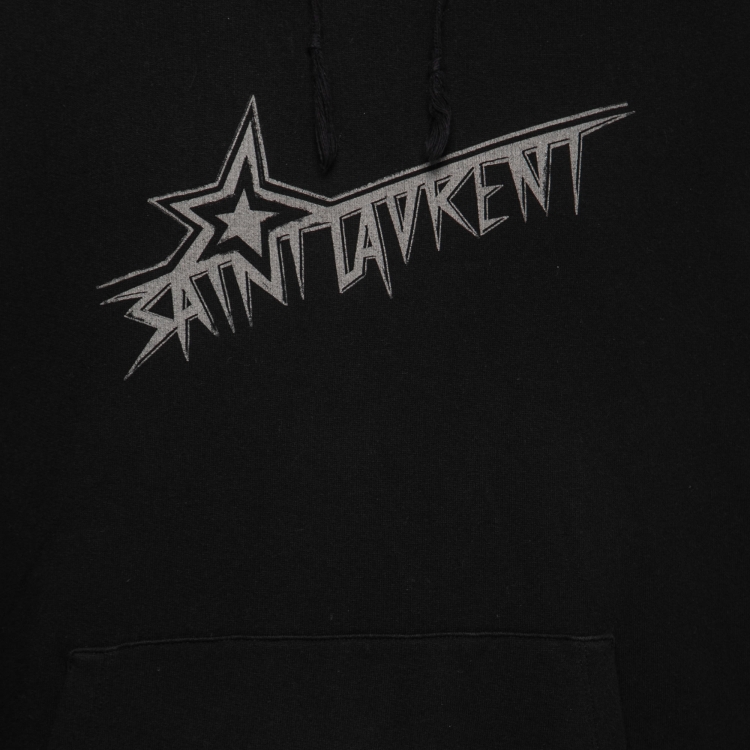 Pre Owned Saint Laurent Paris Black Cotton Logo Printed Hoodie L