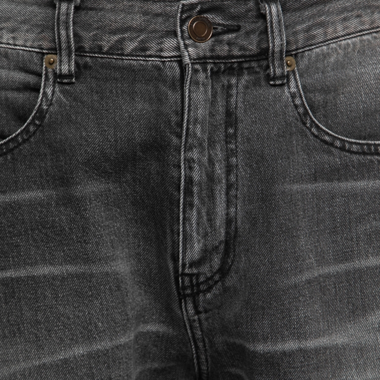 Pre Owned Saint Laurent Paris Grey Distressed Denim Bermuda Shorts L