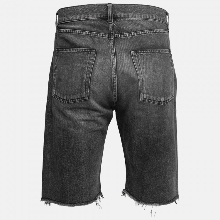 Pre Owned Saint Laurent Paris Grey Distressed Denim Bermuda Shorts L