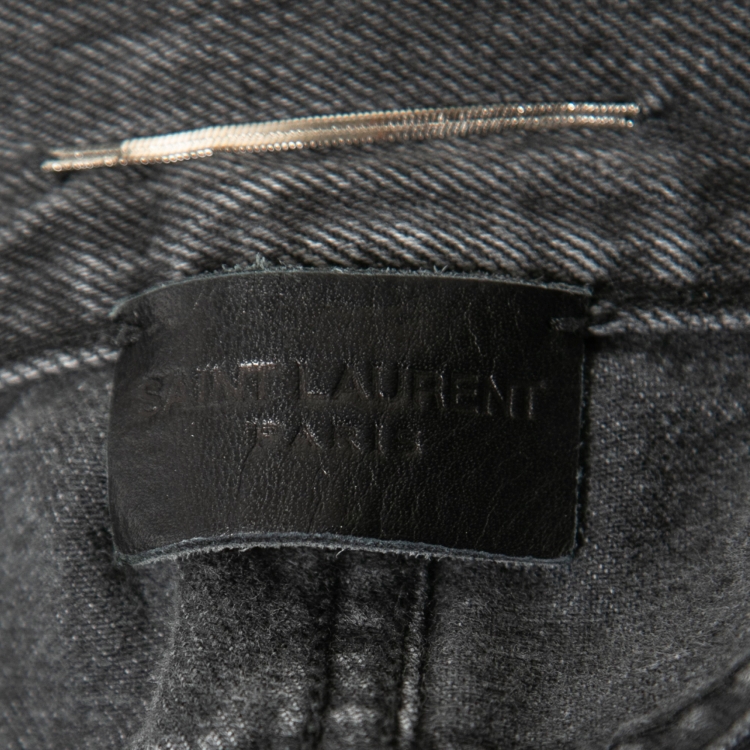 Pre Owned Saint Laurent Paris Grey Distressed Denim Bermuda Shorts L