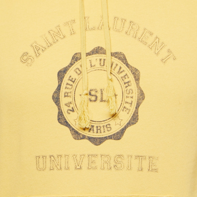 Pre Owned Saint Laurent Paris Yellow Cotton University Crest Print Hoodie S