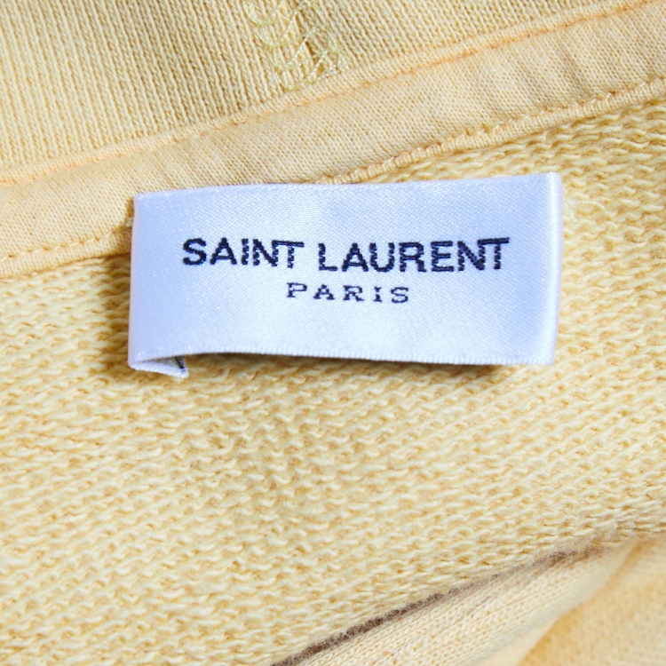 Pre Owned Saint Laurent Paris Yellow Cotton University Crest Print Hoodie S
