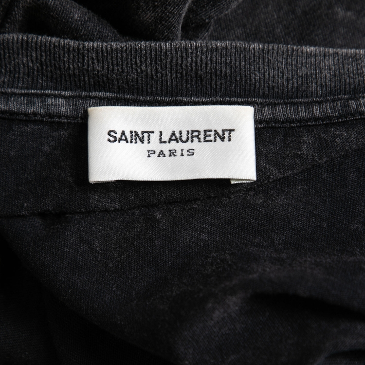 Pre Owned Saint Laurent Paris Grey Y Print Washed Cotton Crew Neck T-Shirt L