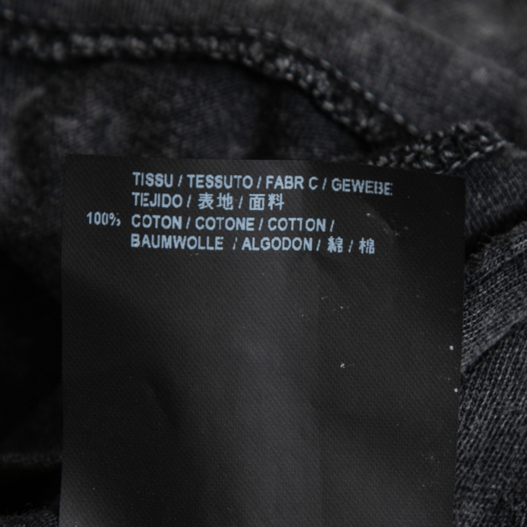 Pre Owned Saint Laurent Paris Grey Y Print Washed Cotton Crew Neck T-Shirt L