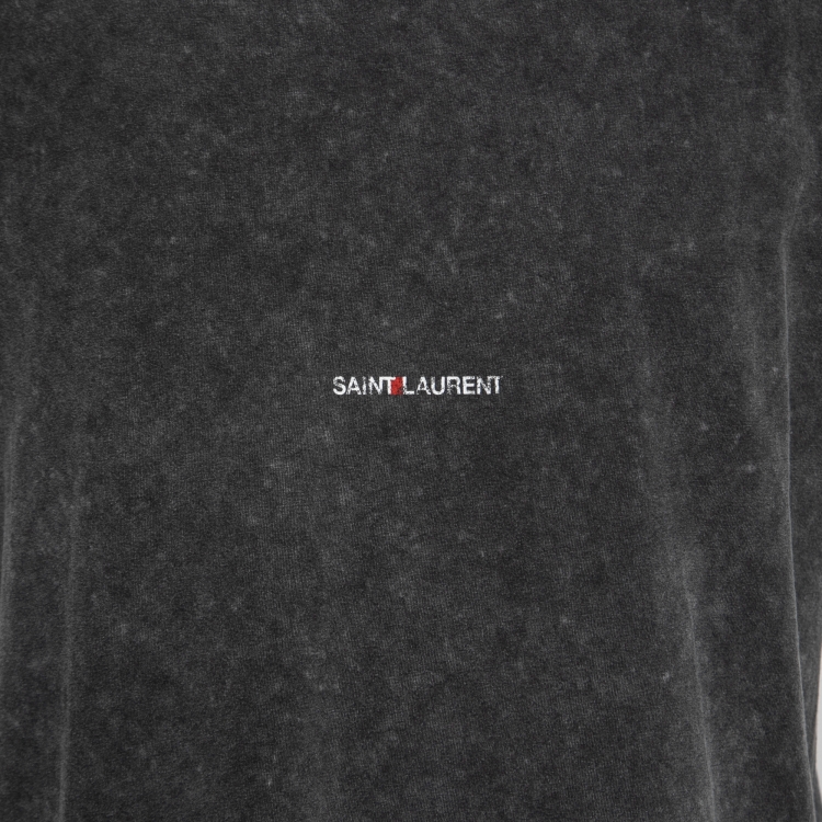 Pre Owned Saint Laurent Paris Grey Logo Print Cotton Distressed Effect T-Shirt S