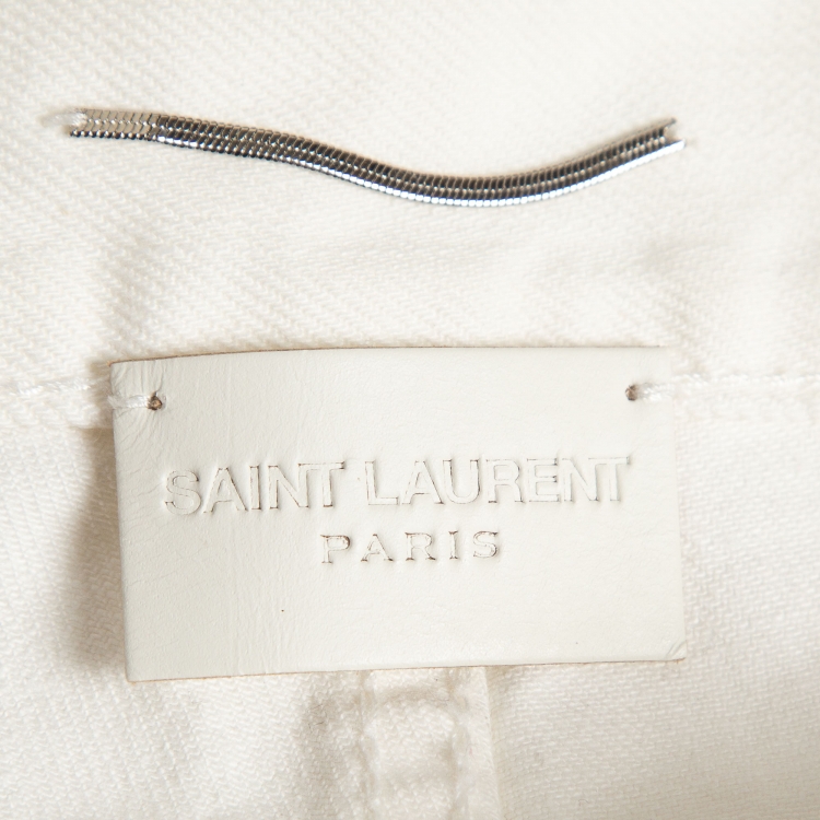 Pre Owned Saint Laurent White Ripped Denim Slim Fit Jeans L Waist 33''