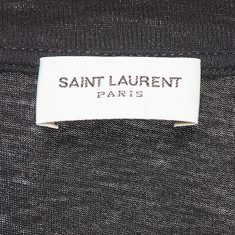 Pre Owned Saint Laurent Paris Black Printed Cotton Crew Neck T-Shirt M