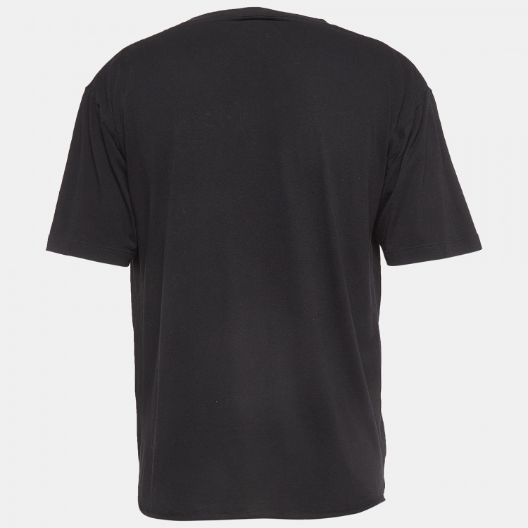 Pre Owned Saint Laurent Paris Black Printed Cotton Crew Neck T-Shirt M
