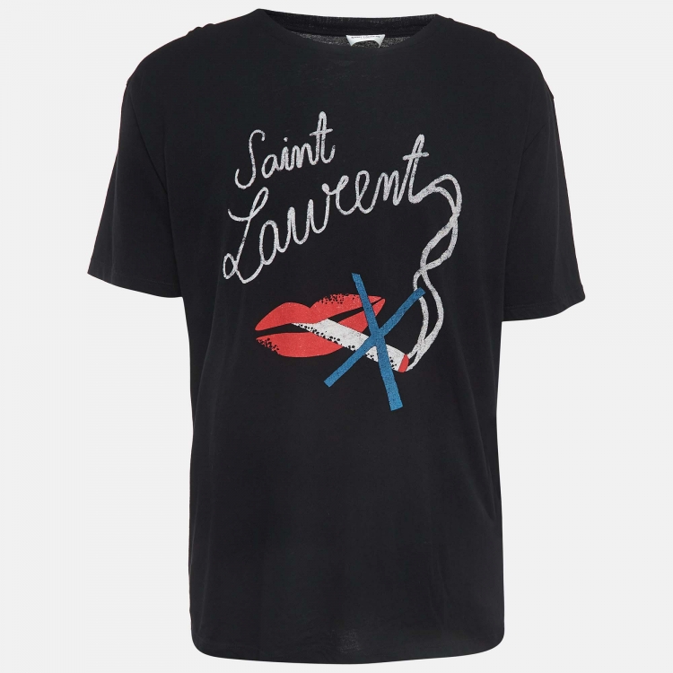Pre Owned Saint Laurent Black Smoking Kills Print Cotton T-Shirt L