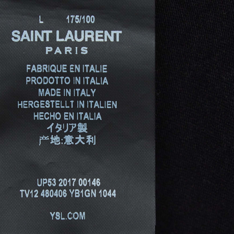 Pre Owned Saint Laurent Paris Black Logo Signature Cotton T-Shirt L