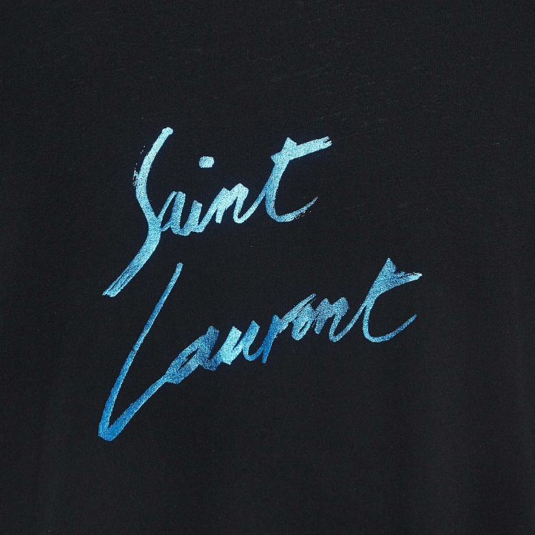 Pre Owned Saint Laurent Paris Black Logo Signature Cotton T-Shirt L
