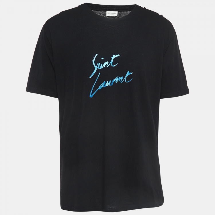 Saint Laurent Paris Black Logo Signature Cotton T-Shirt L