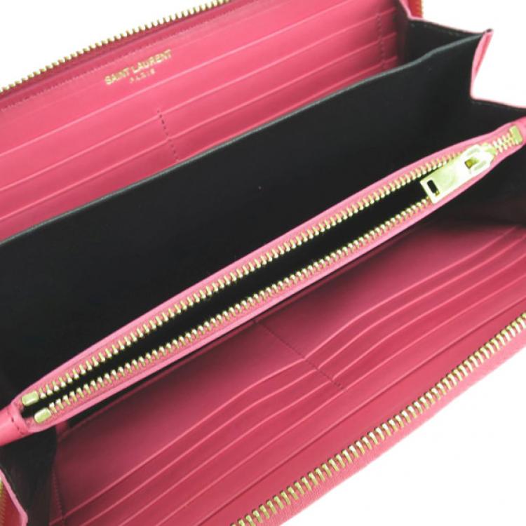 Pre Owned Saint Laurent Paris Pink Enamel Zip Around Contential Wallet